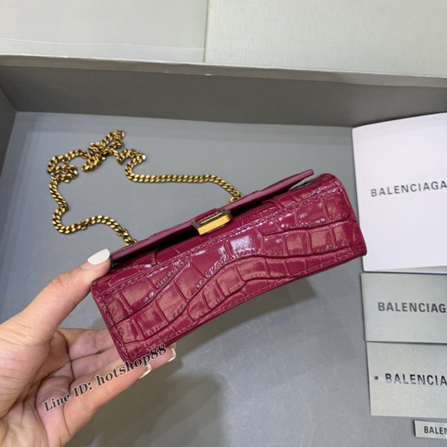 Balenciaga專櫃爆款手提女包 巴黎世家鱷魚紋牛皮櫻桃紅mini Hourglass沙漏包 fyj1010